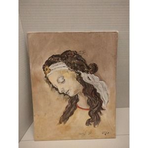 Original Oil Painting Madonna Religion By Uschi Flat Canvas 14" X 11"